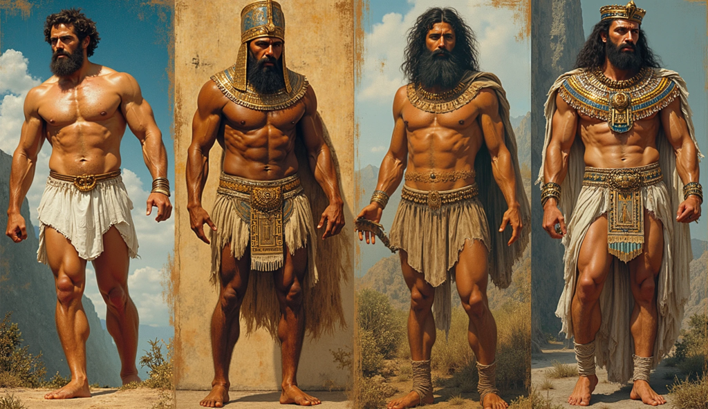 Hércules da mitologia grega, um faraó egípcio, um guerreiro sumério (Gilgamesh) e um Nefilim bíblico.